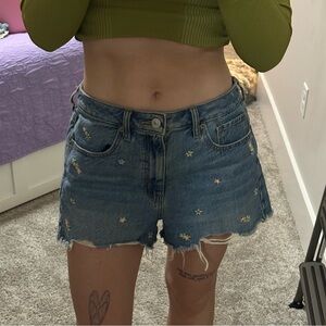 American Eagle Outfitters Blue Jean Shorts with Flower Embroidery